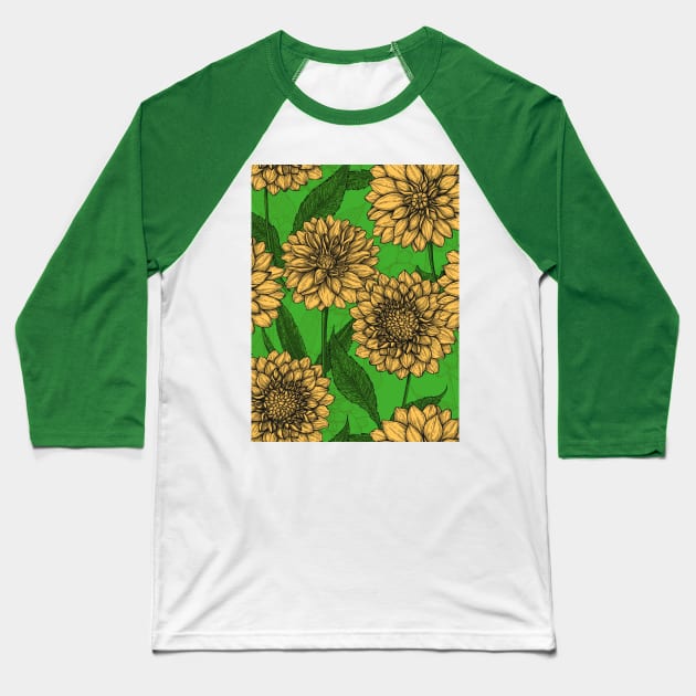 Dahlias in yellow and green Baseball T-Shirt by katerinamk